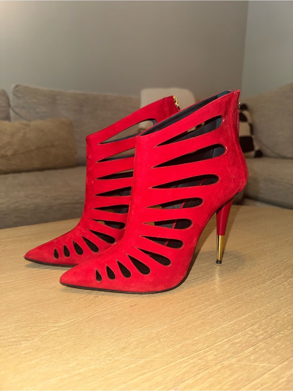 Giuseppe Zanotti Designs Red Suede Pointed-Toe Ankle Boots